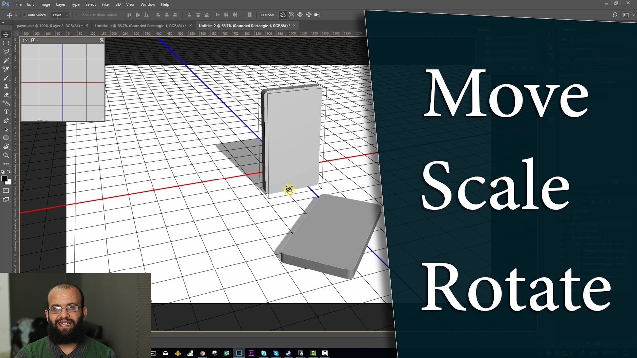 تصميم 3 دي بالفوتوشوب - عمليات التحريك والتدوير وتغيير الحجم 3d Move, Scale and Rotate in photoshop