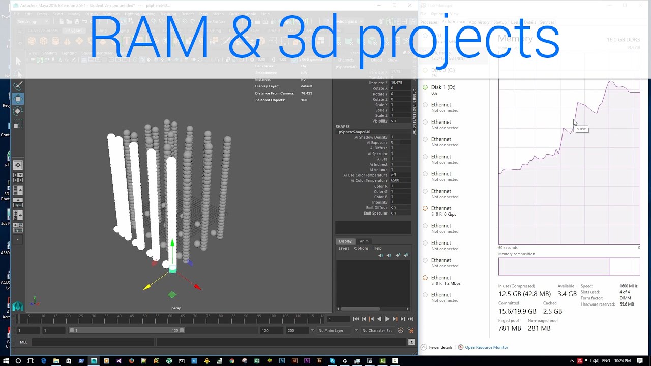 فائدة الرام في مشاريع 3 دي وأثرها على سرعة الريندر  ram size & rendering speed in 3d project