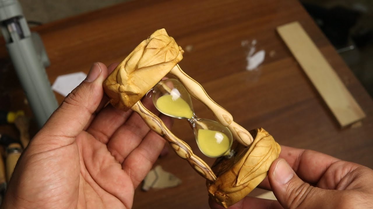 making sand clock wood carving hourglasses using olive wood - power carving